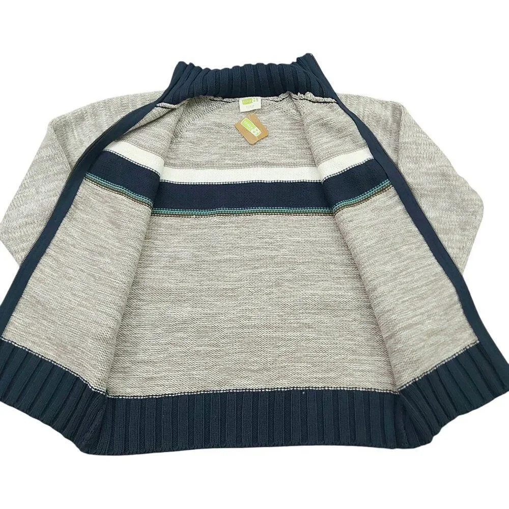 Crazy 8 Sweater Boys Large 10/12 Gray Navy Full Zip Ribbed High Neck 100% Cotton